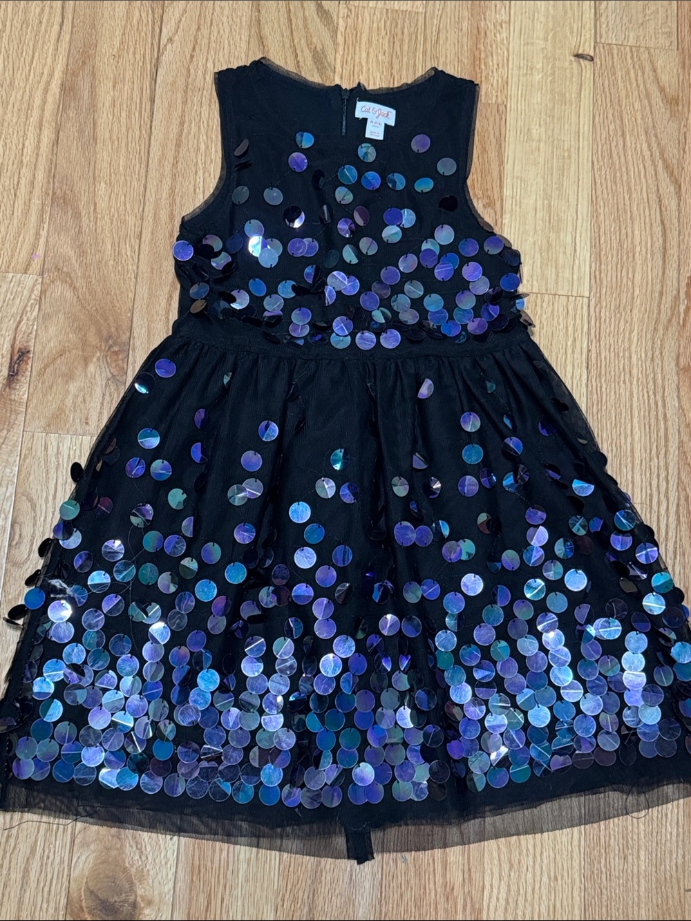 Cat & Jack Black Dress with Iridescent Purple-Blue Sequins
